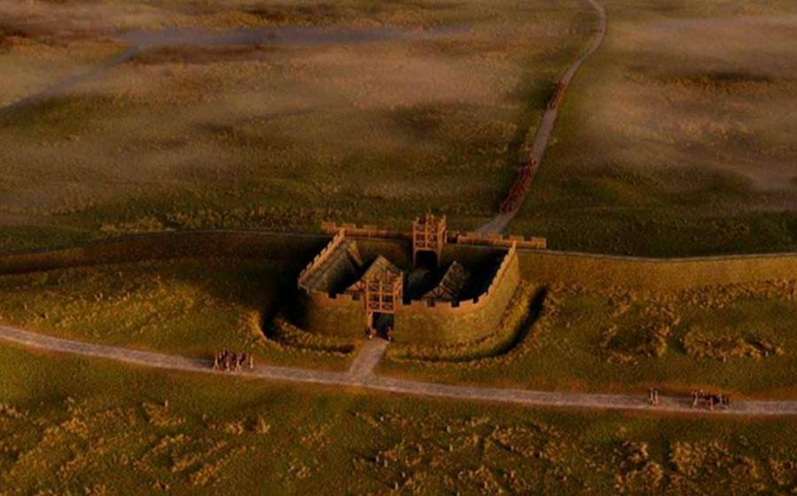 The small fortlet shown in a digitally generated image here, was located along the Antonine Wall in Scotland.  	Source: Historic Environment Scotland