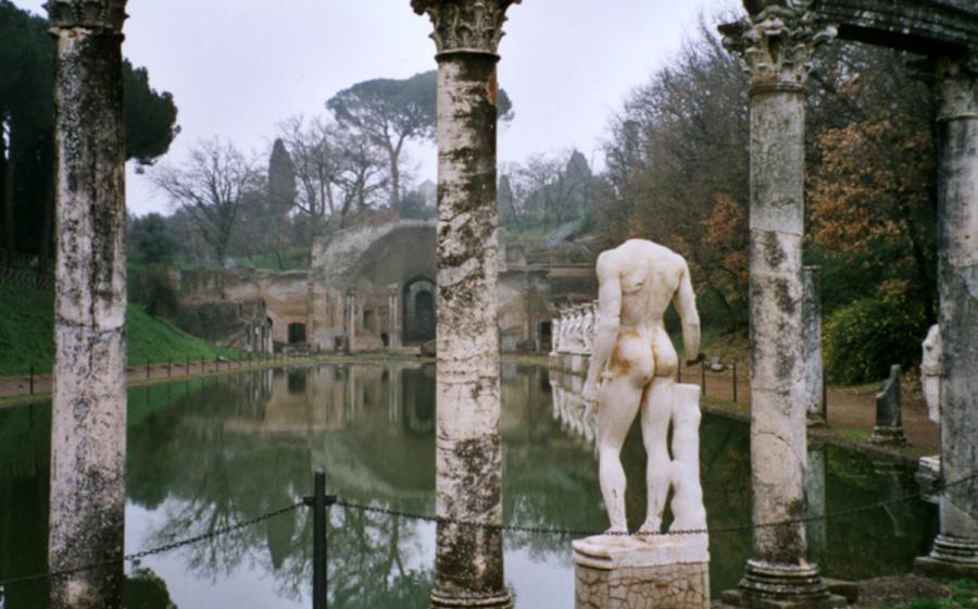 Canopus of the Villa Adriana with a view of the Serapeion, where Hadrian's latrine is situated.