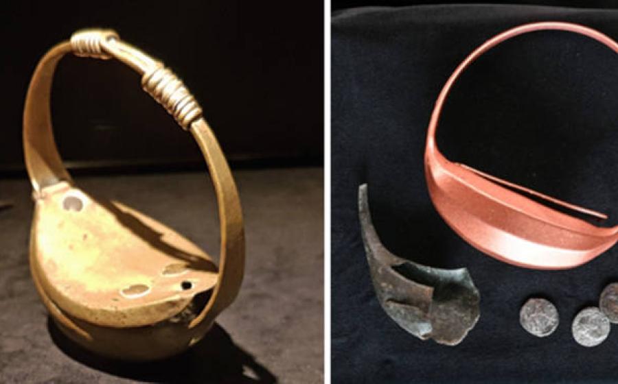 Left; Similar Roman purse. Right; The purse fragment and 3D replica. 