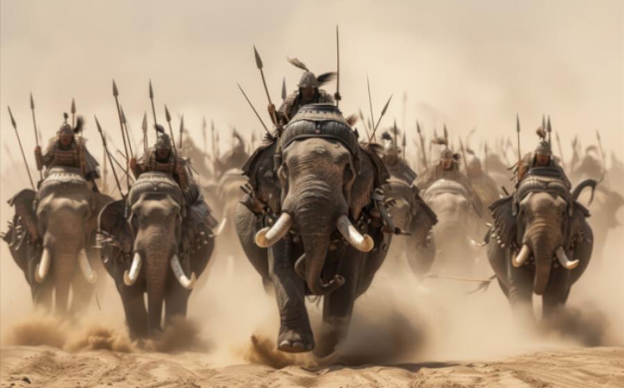 War elephants in attack.	Source: Gasi/Adobe Stock