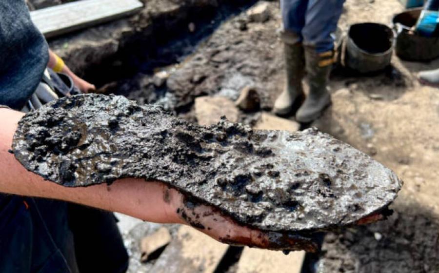 Remains of the large shoe recovered at the Magna Roman Fort site, England.