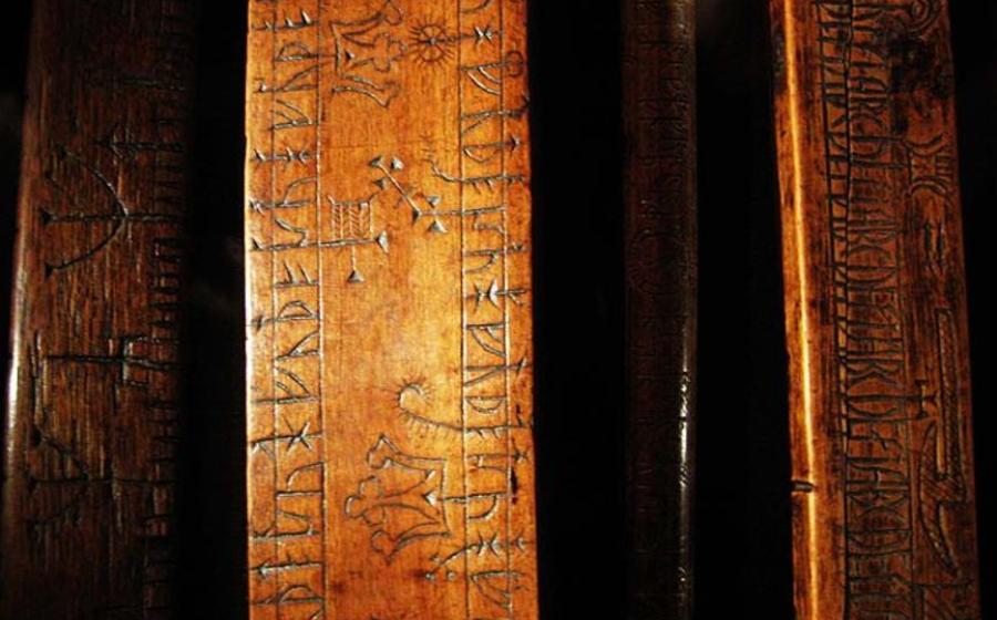 Rune staffs at the Museum of History in Lund, Sweden.