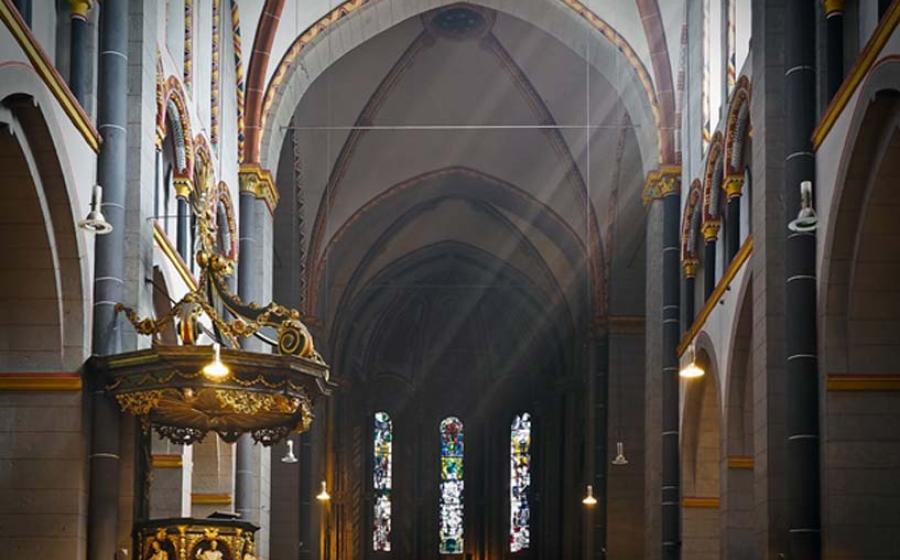 Sunbeams illuminating a church 