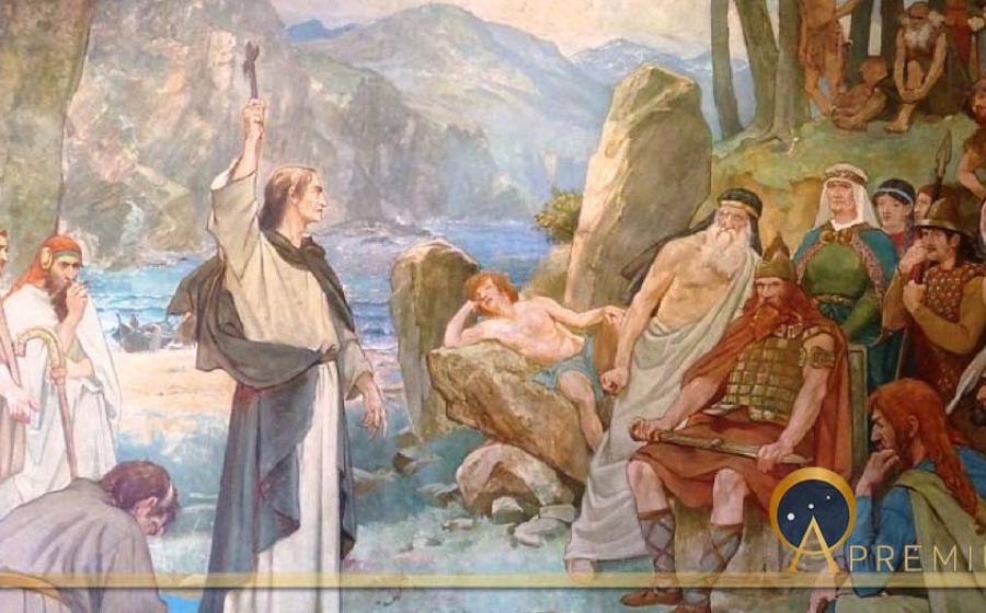 Saint Columba converting King Brude of the Picts to Christianity by William Hole (1899) (Public Domain)