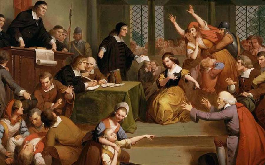 The Salem Witch Trials: "Trial of George Jacobs, August 5, 1692" by Thomkins H. Matteson. Source: Public domain