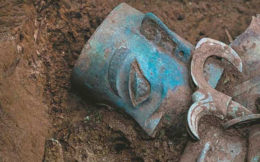 Just one of the stunning metal-crafted artifacts recently found in a small portion of the sacrificial pits area at the Sanxingdui site in southwestern China, which had been almost lost to time until the 1980s. Source: Xinhua / China Daily Post