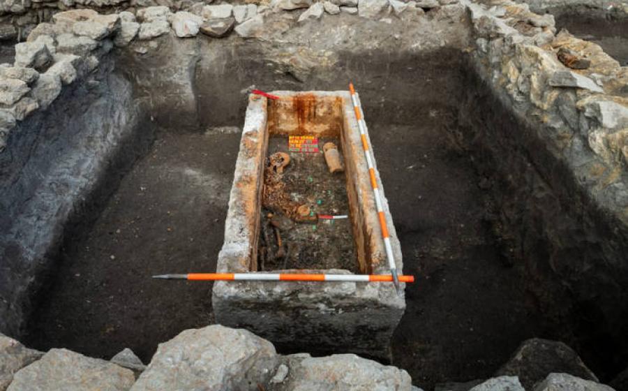 The previously hermetically sealed sacophagus from Aquincum, Hungary.