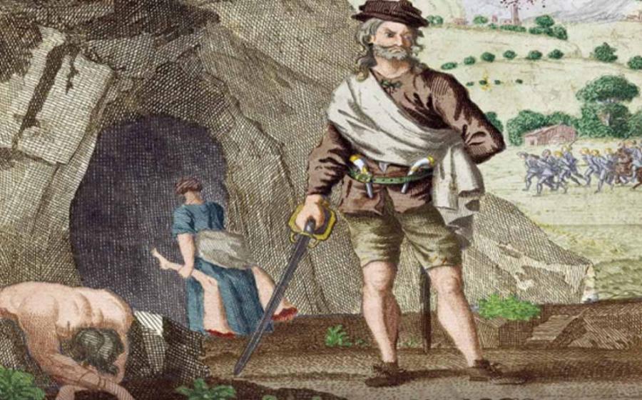 Colorized engraving depicting Sawney Bean. Source: Public Domain