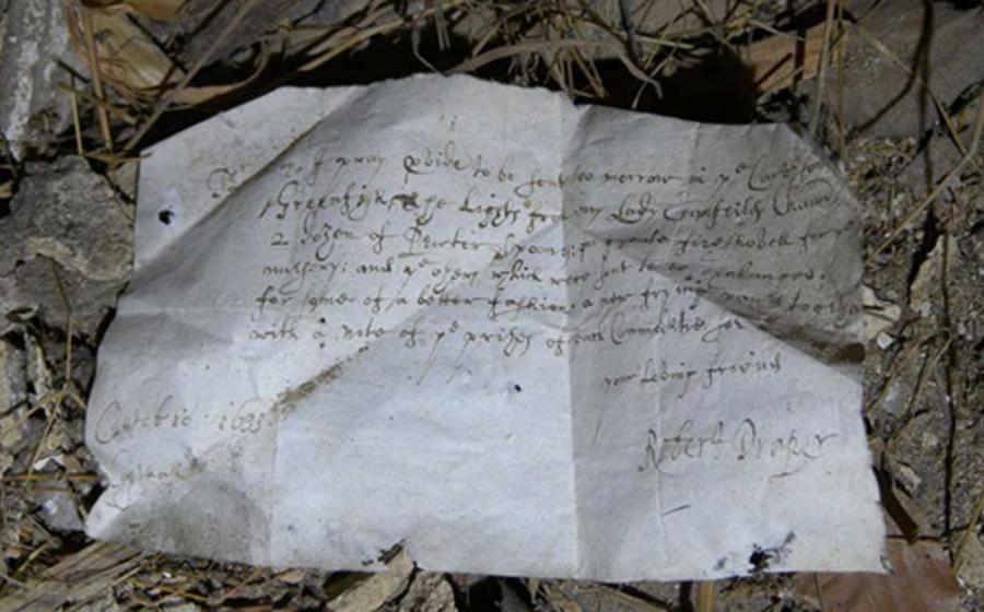 1633 letter found in the South Barracks of Knole House