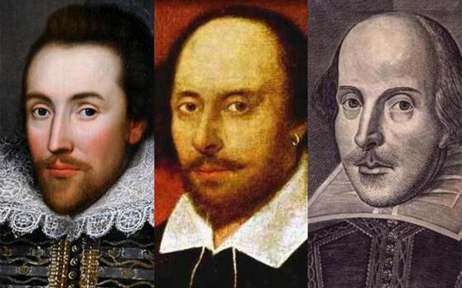 An image showing direct comparisons between the Shakespeare of the Cobbe Portrait, the Chandos Portrait and the Droeshout Engraving.            Source: Brice Stratford / Public domain