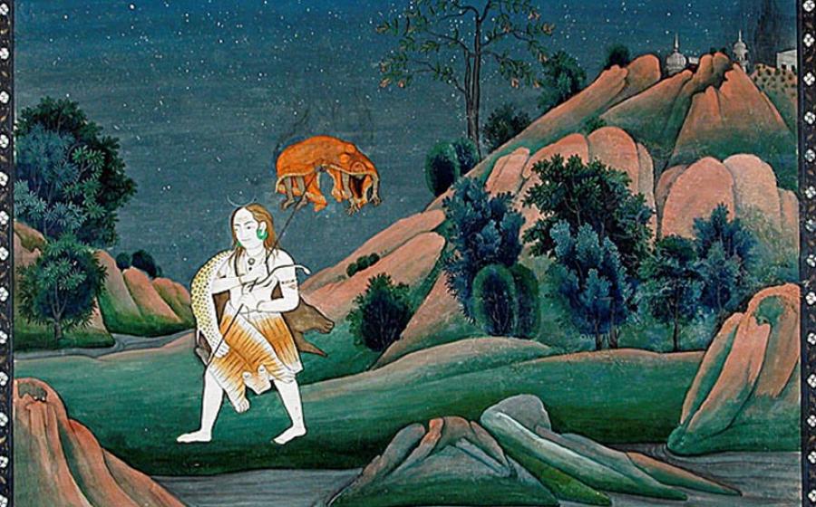 Shiva carrying Sati on his trident. (1800s). 
