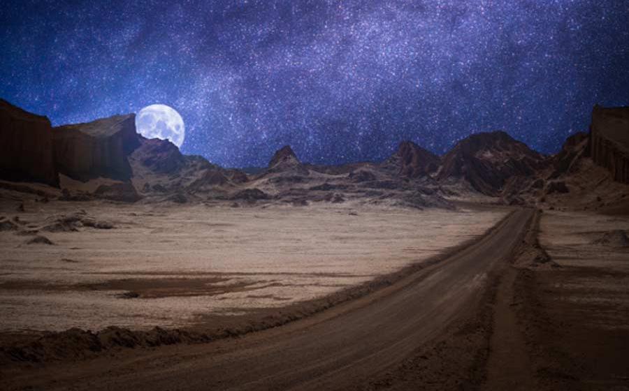 The Moon god of the Chimu and Moche cultures rising behind the Andes Mountains and used as a calendar.		Source: Aliaksei / Adobe Stock