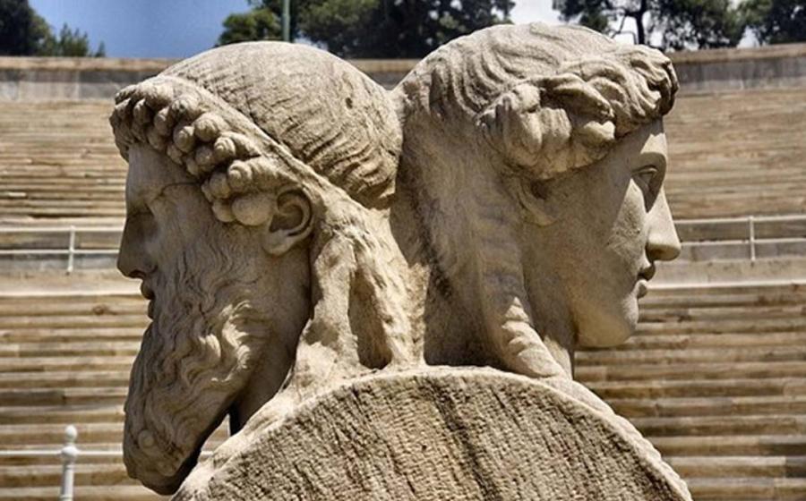 Double headed androgynous Herm statue, Athens. 