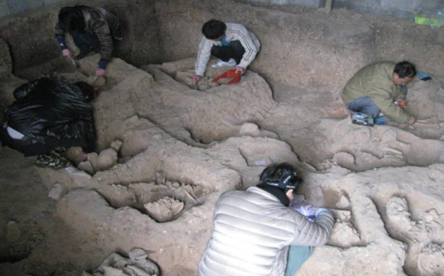 The team excavating an ancient hunter-gatherer cemetery in Guangxi, southern China
