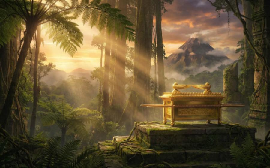 Ark of the Covenant in an island temple setting.