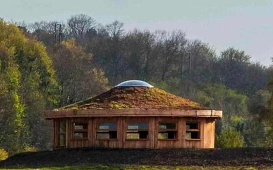 Artistic representation of the future roundhouse set to be built at St. Bride’s Mound in Glastonbury. Source: Friends of St. Bride's Mound