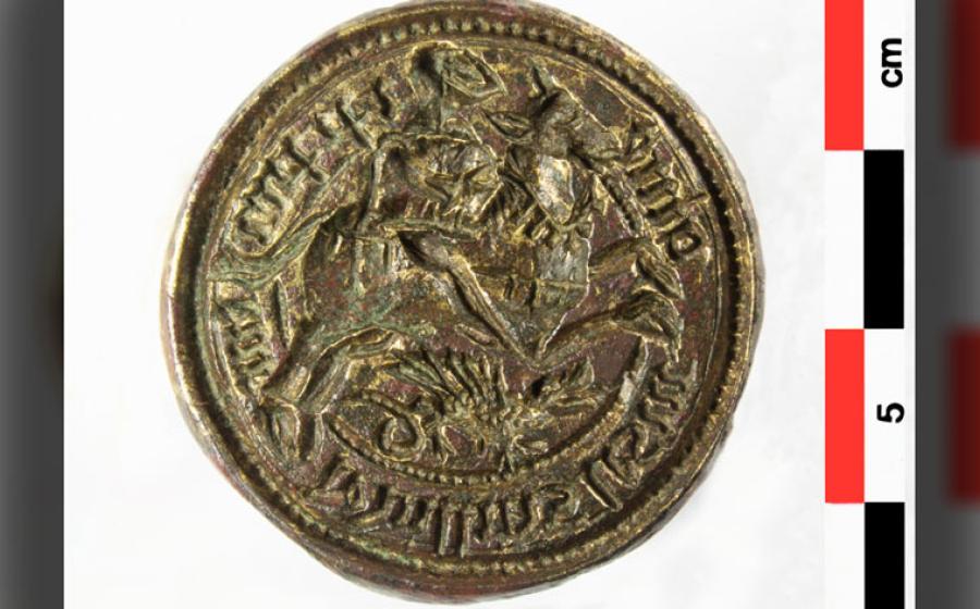 The rare St George seal, a matrix seal, found during the Villers-Cotterêts medieval castle restoration project last year.		Source: Serge Le Maho / Inrap