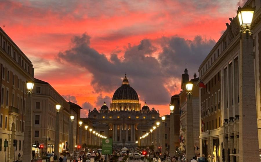 Looking down the grand boulevard the Via della Conciliazione, leading to St. Peter’s Basilica