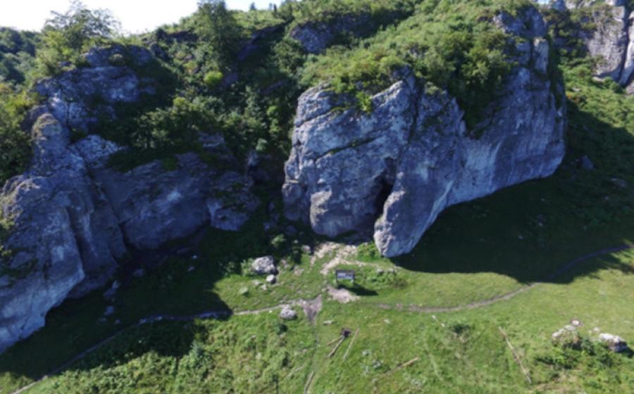 Aerial view of Stajnia Cave in Poland.