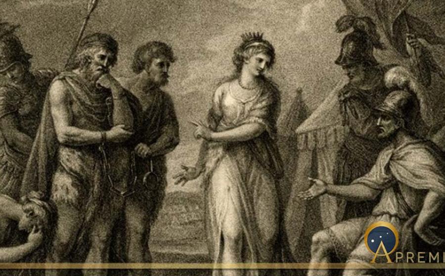 Caratacus, King of the Silures, delivered up by Cartimandua, Queen of the Brigantes to Roman General  Ostorius by Francesco Bartolozzi (Public Domain)