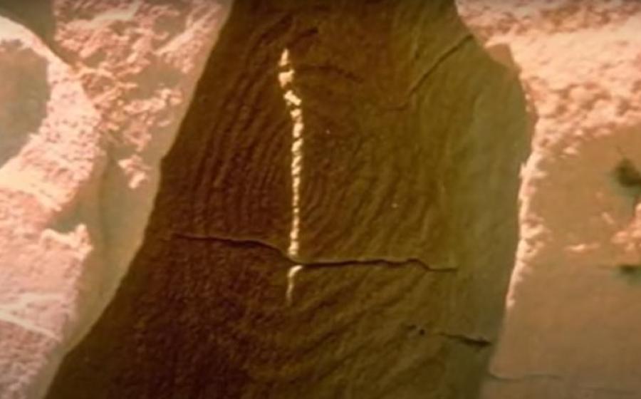 The Fajada Butte Sun Dagger in Chaco Canyon in New Mexico is a spiral petroglyph that is lit up with brilliant streaks of focused Sunlight at key moments in the year.	Source: YouTube screenshot / Mystery History