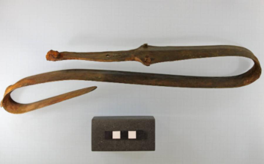 The ritually bend sword found at Værebro Ådal, Veksø, Denmark.