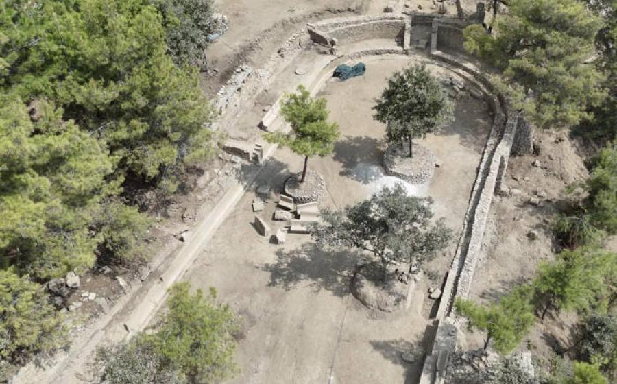 Aerial view of the 1,800-year-old Roman stadium carved into bedrock.