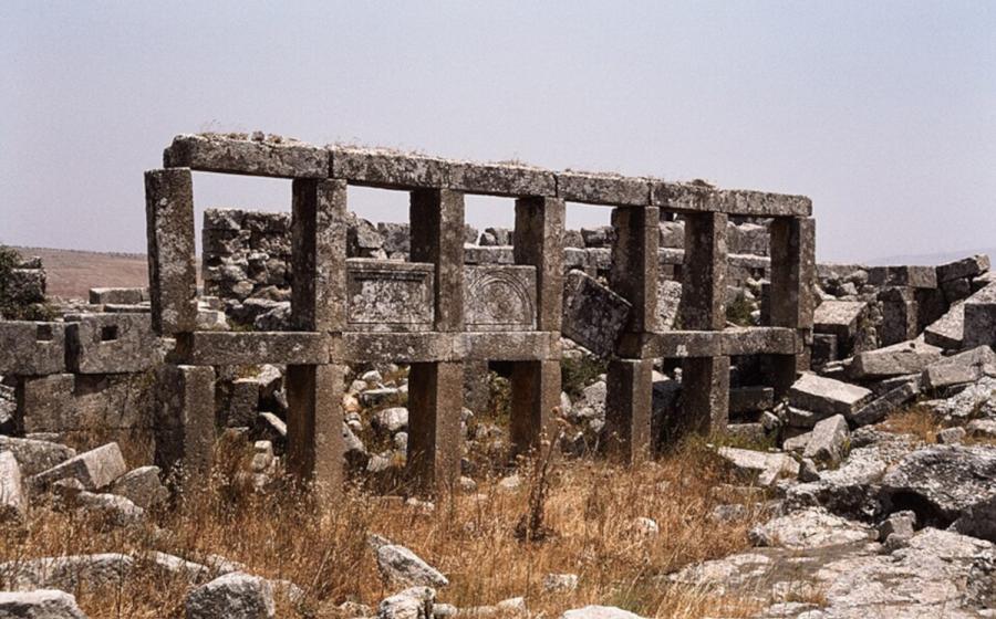 Portico of an unidentified structure in Ba'ude, showcasing the robust limestone architecture characteristic of the region
