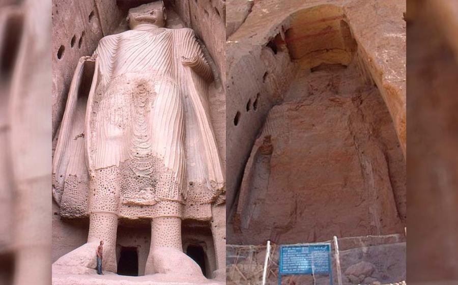 Smaller Buddha of Bamiyan, before and after destruction. (Minahatithan / CC BY-SA 4.0)