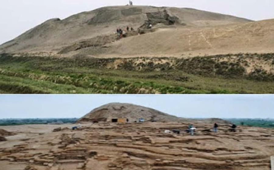The site of Huaca Prieta, also called Chicama, in northern coastal Peru, located at the mouth of the Chicama River 