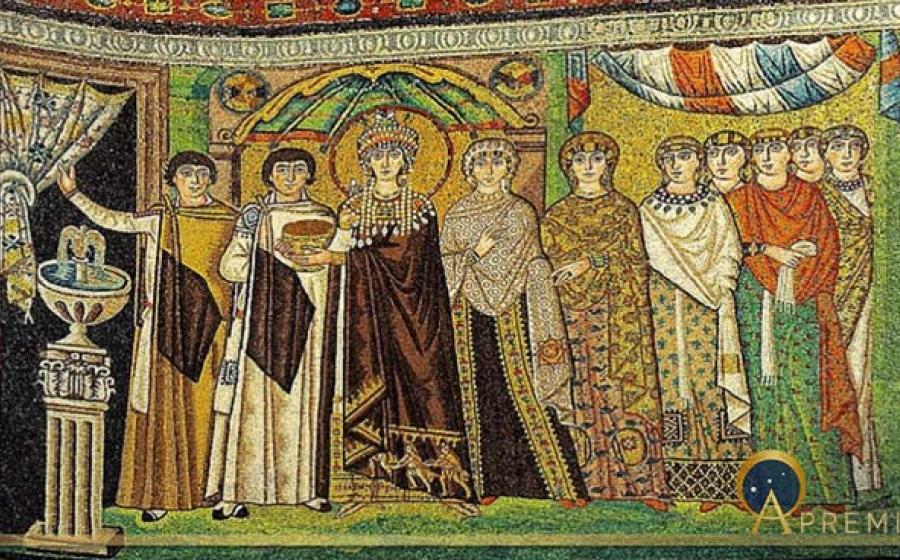 Mosaic of Theodora - Basilica of San Vitale, RAVENNA (built A.D. 547), Italy. UNESCO World heritage site. (Petar Milošević/ CC BY-SA 4.0)
