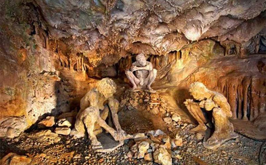 Stone Age scene recreation in Theopetra cave.
