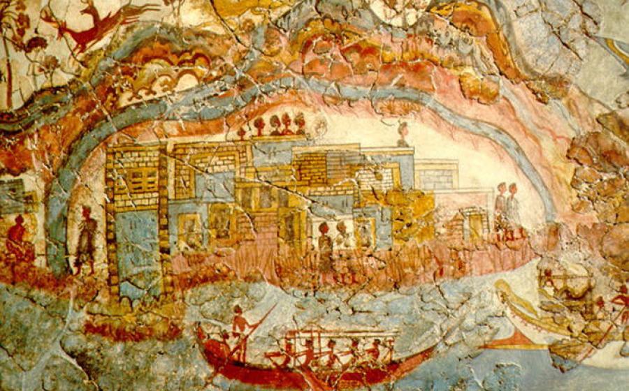Fresco of the Bronze Age settlement at Akrotiri.