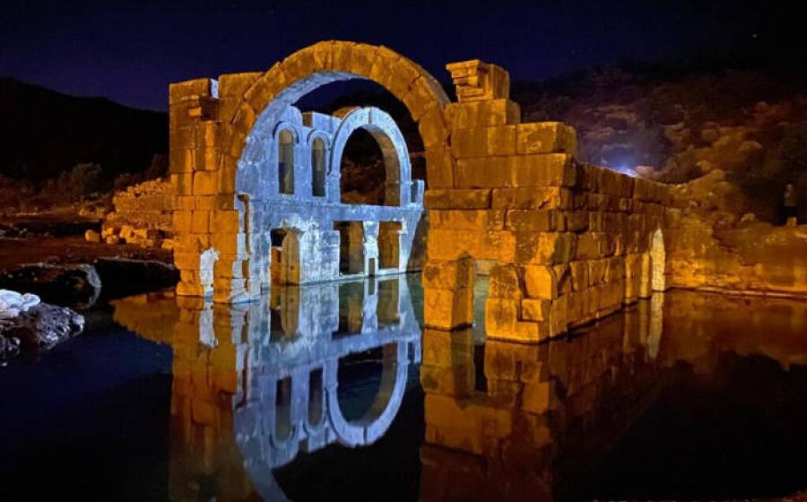 The thermal structure found in the ancient city of Myra at night.