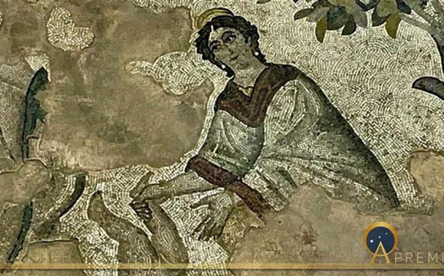 Mosaic of Thetis dipping baby Achilles in the Styx – Haleplibache Excavation, Amazon Villa, Sanliurfa Mosaic Museum (Image: Courtesy Micki Pistorius)