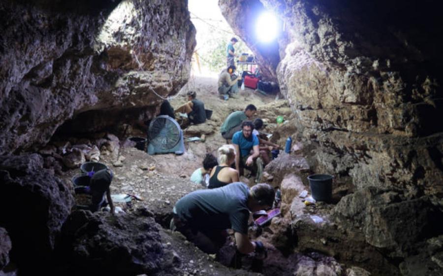 Archaeological excavation in Tinshemet Cave, Israel