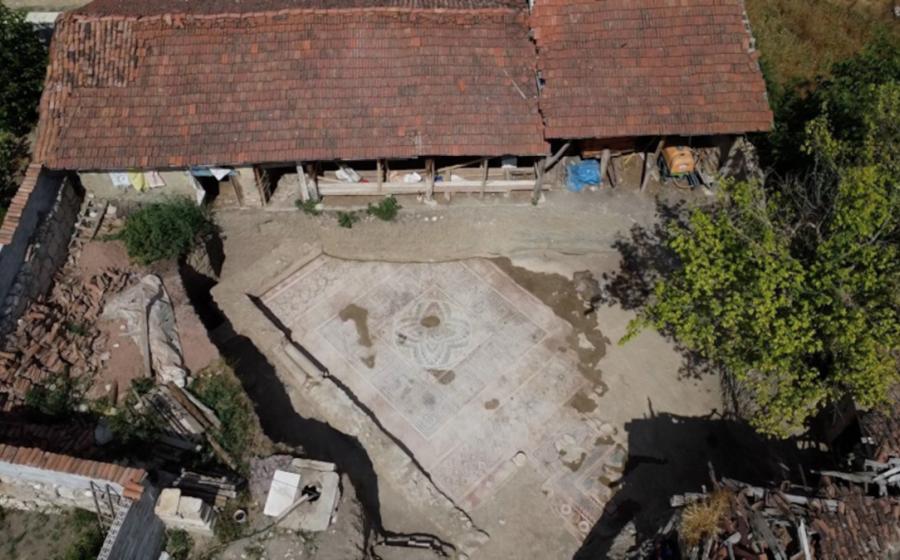 Aerial view of the Roman mosaic uncovered in Tokat, Turkey.