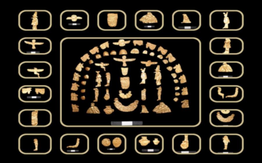 A large collection of gold foil objects retrieved at the Tel Al-Deir cemetery. 