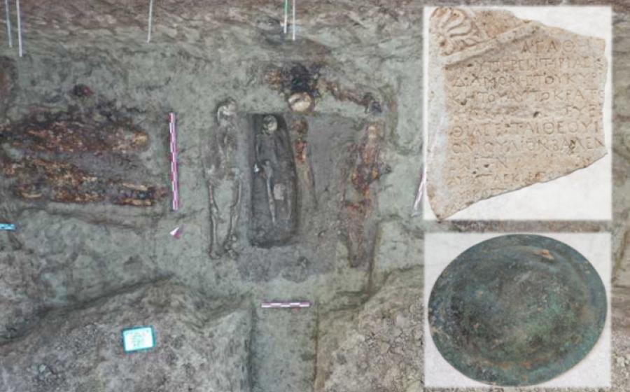 Part of the excavated necropolis in Tomis, and some of the grave goods