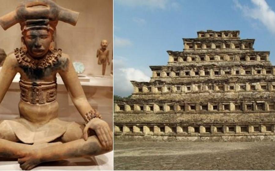 Ceramic figure and ruins at El Tajín