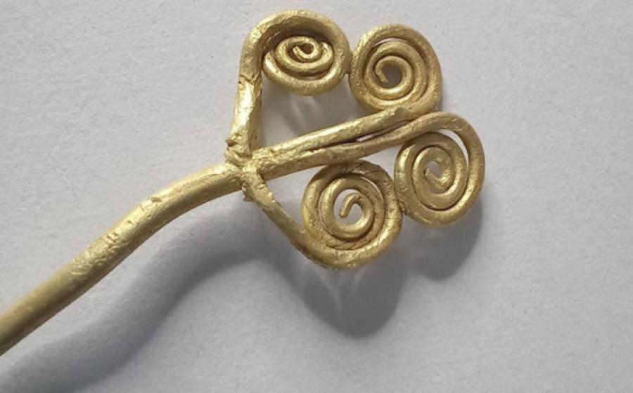Gold brooch found at the Troy archaeological site in Çanakkale, Turkey. 