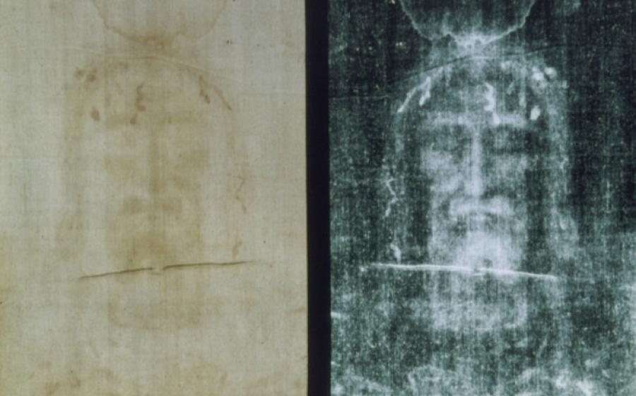 Positive and negative image of part of the Shroud of Turin.