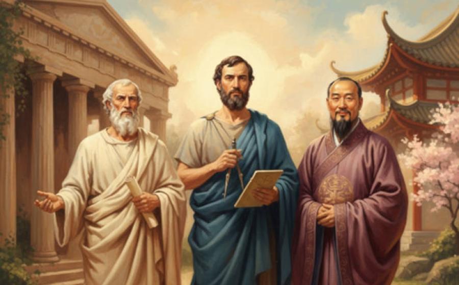 AI generated images of Socrates, Aristotle, and Confucius