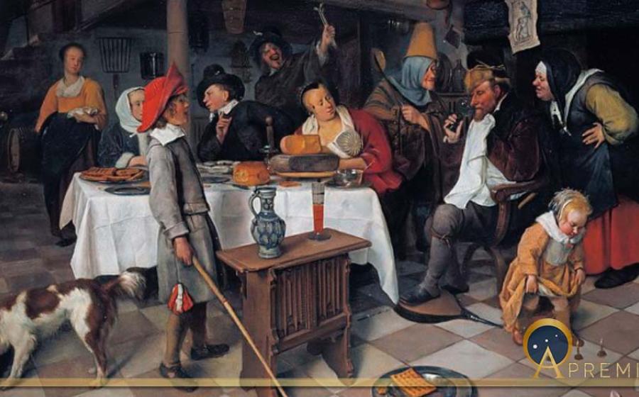 A Twelfth Night Feast: 'The King drinks' by Jan Steen (1661) Royal Collection (Public Domain)