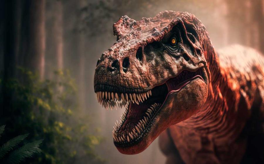 Tyrannosaur rex in the jungle, created with generative ai technology. Source: Noel Cook / Adobe Stock