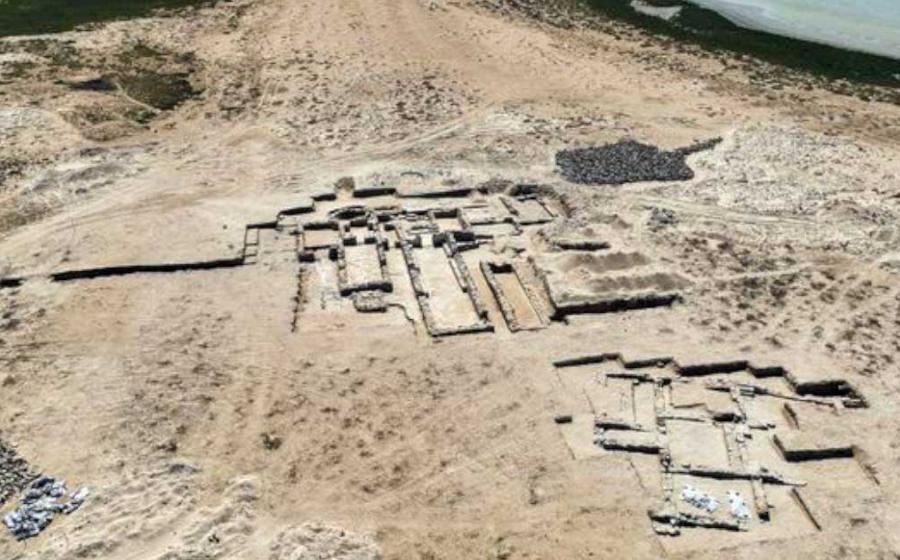 A drone shot of the monastery, including a single-aisle church, refectory, cistern, storeroom and kitchen. The nearby courtyard building, lower right, may be an abbot’s house or ‘bishop’s palace.’ Siniyah Island in Umm al-Quwain, United Arab Emirates.	 Source: Nasser Muhsen Bin Tooq / Department of Archaeology and Tourism of Umm Al-Quwain via AP