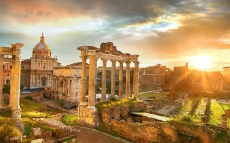 Roman Forum. Ruins of Roman Forum in Rome, Italy during sunrise.
