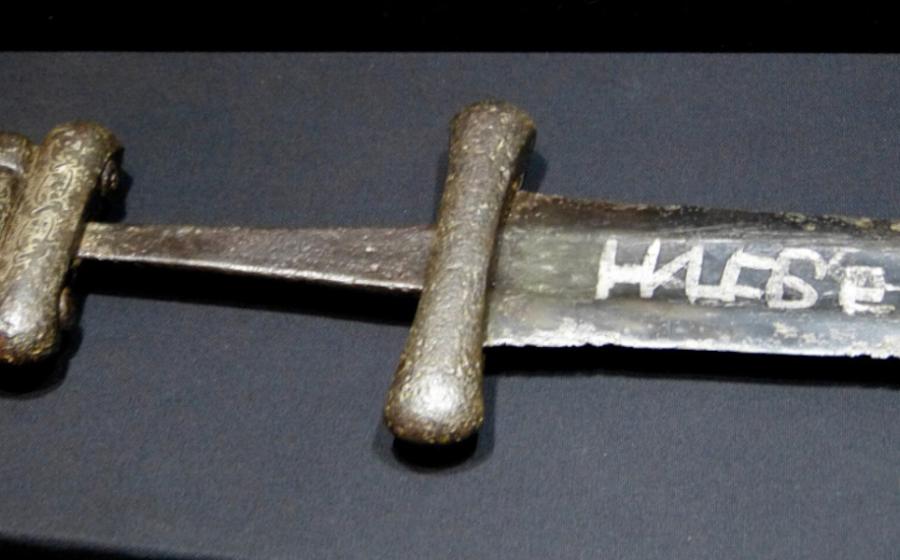 An authentic 10th-century Ulfberht sword displaying the famous +VLFBERHT+ inscription