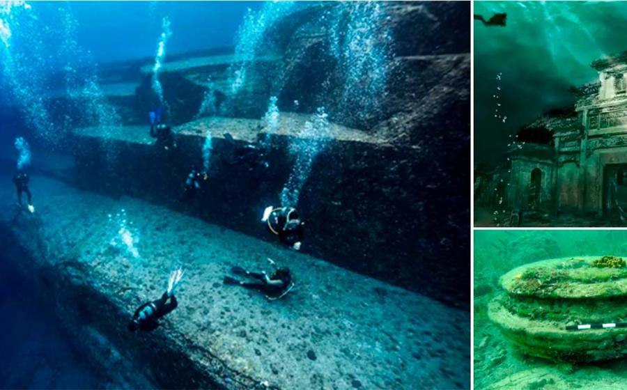 Divers studying various underwater discoveries.  Source: nudiblue /Adobe Stock / ShashiBellamkon/flickr / University of Athens