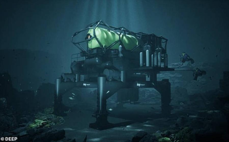 Artists impression of how the DEEP Vanguard underwater habitat will look on the seabed.